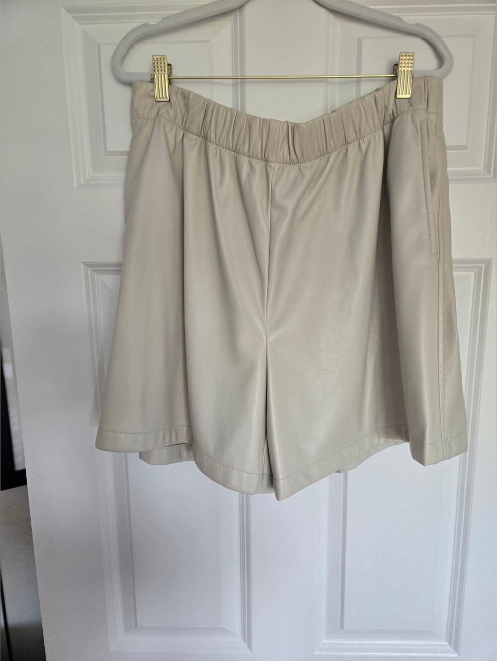 Babaton Cream Faux Leather Bermuda Shorts